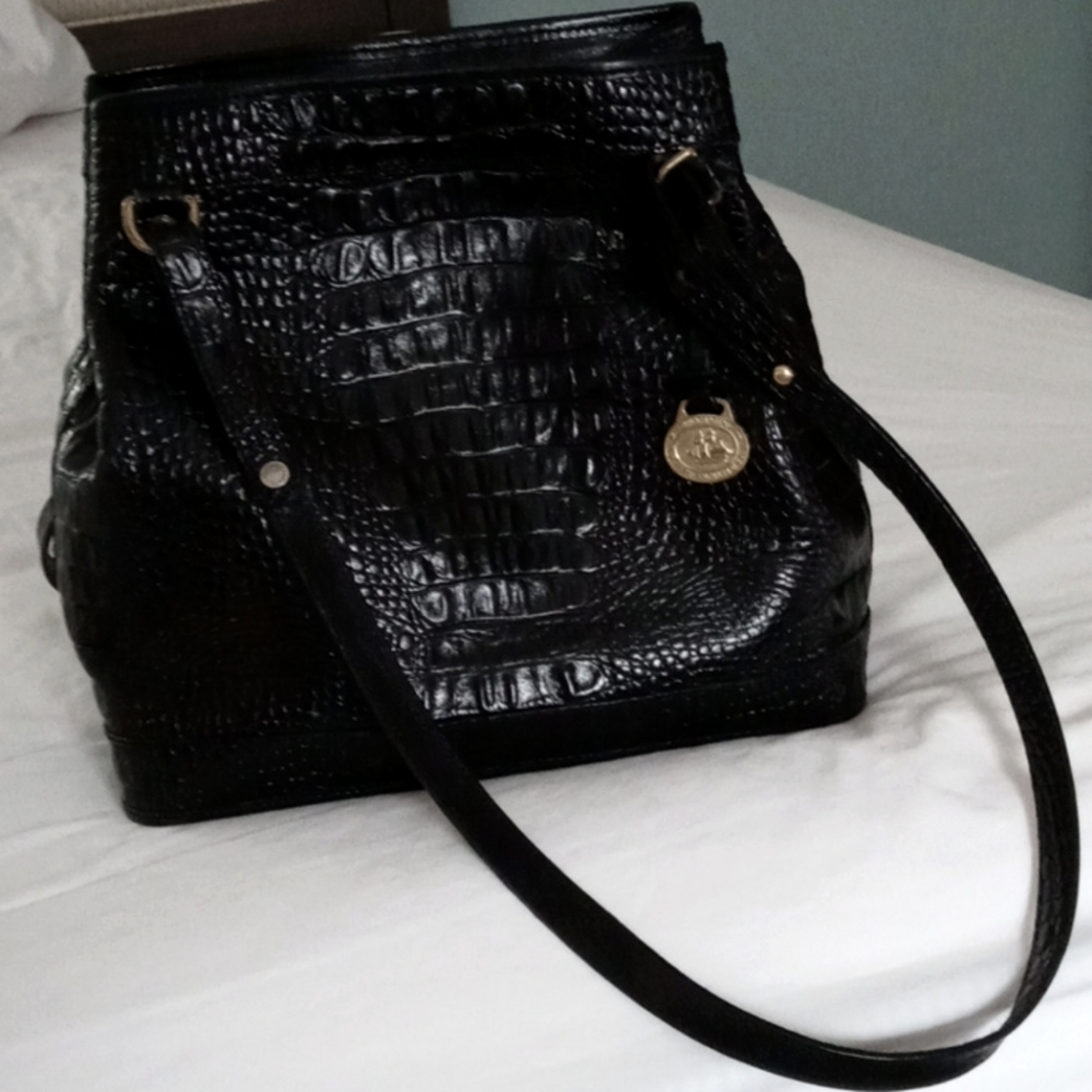 Brahmin Fairhaven Mass USA black snakeskin purse